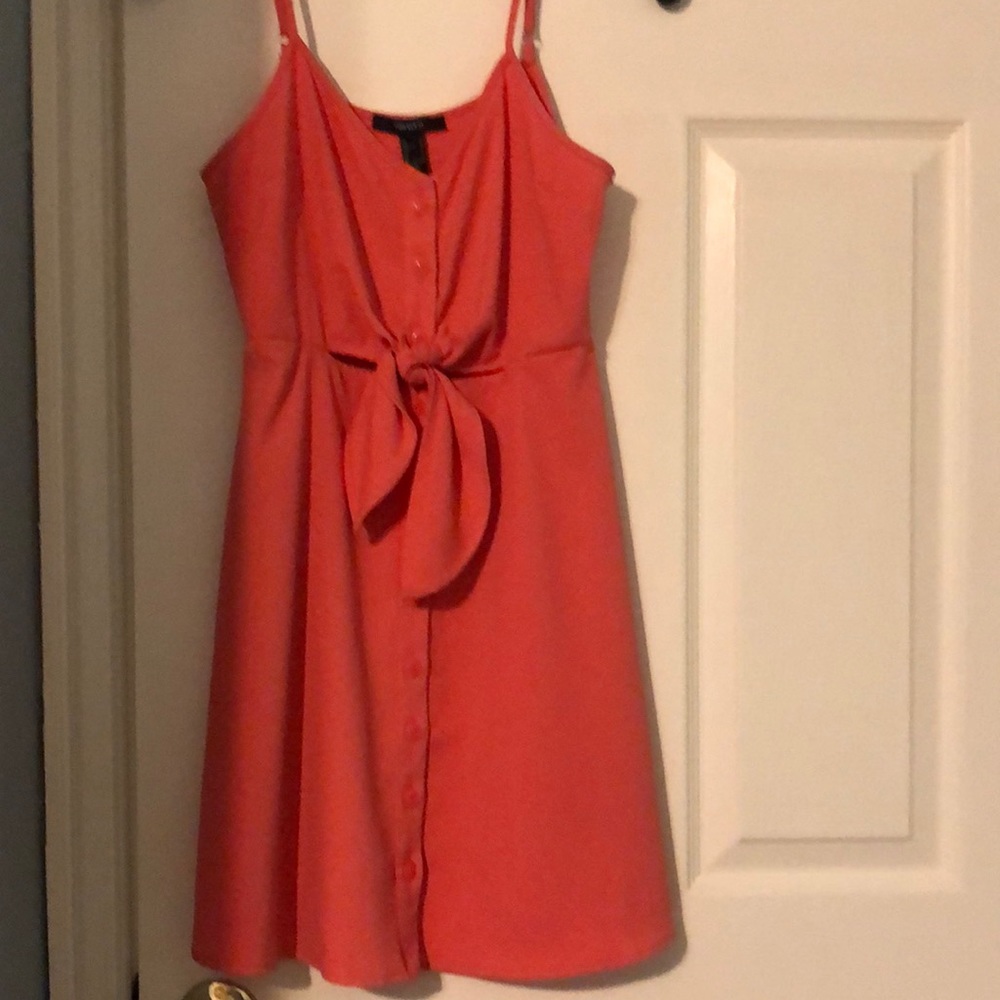 Coral Aline dress with front tie and open midriff
